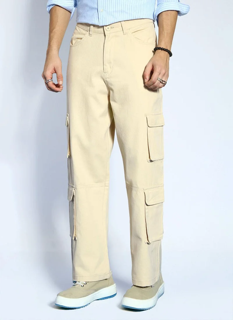 Urbano Fashion  Urbano Fashion Men's Beige Loose Baggy Fit Cargo Chino Pant with 8 Pockets Stretchable for Men | Best Price UAE